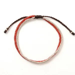 Anklets^PHADUA / Two strands waxed cord anklet (white heart/silver) red