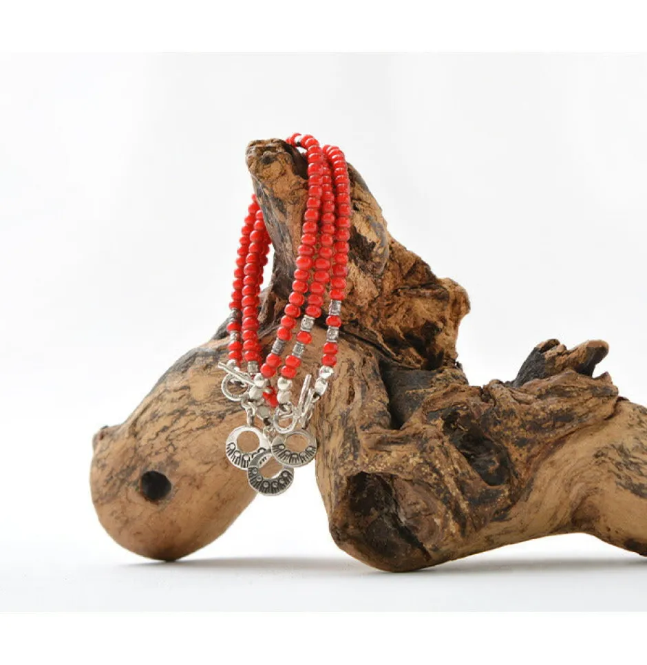 Anklets^PHADUA / White Heart Bead Bracelet red