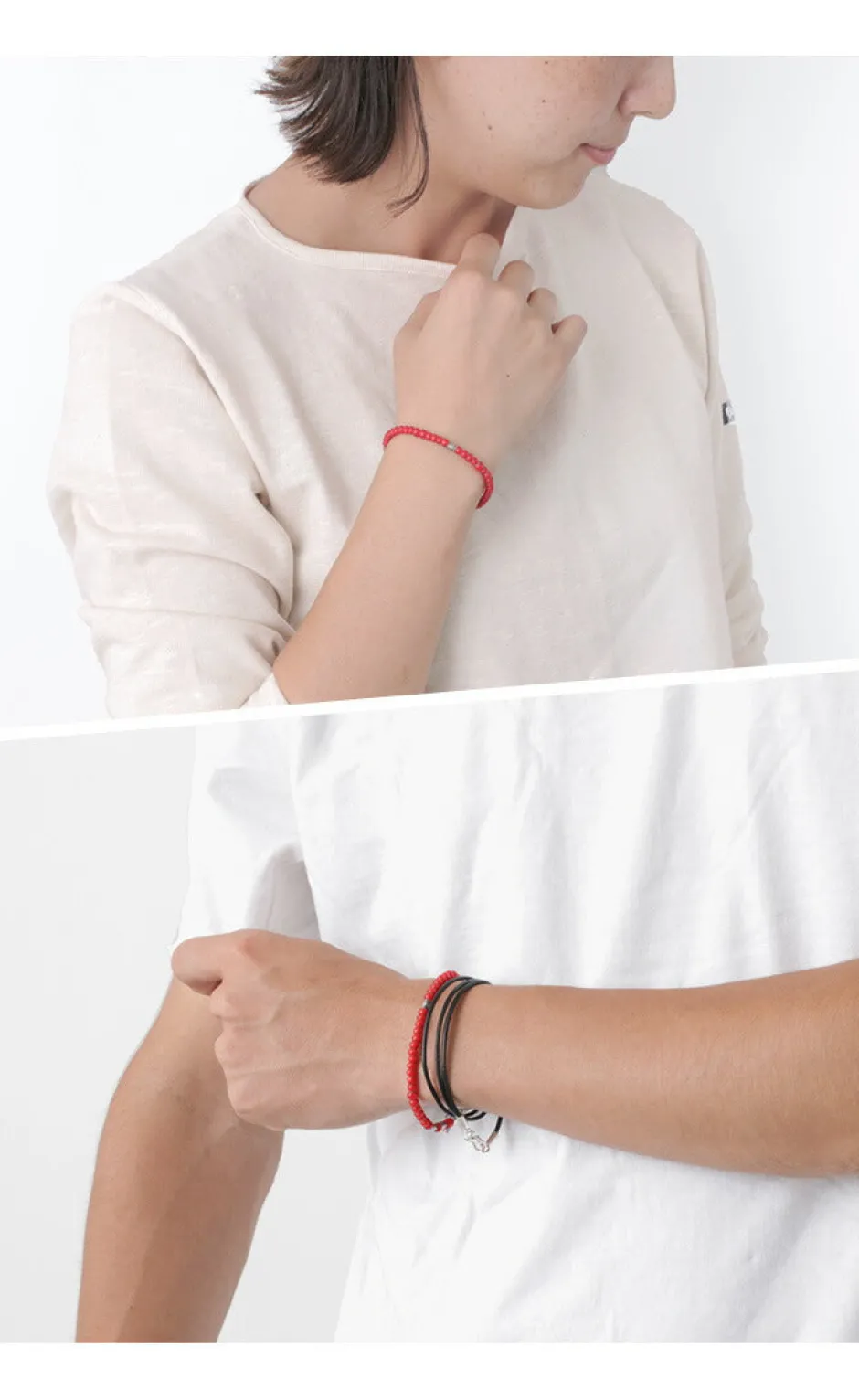 Anklets^PHADUA / White Heart Bead Bracelet red