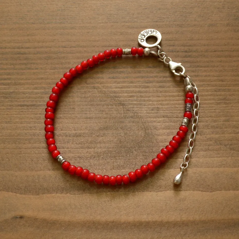 Anklets^PHADUA / White Heart Beaded Anklet red