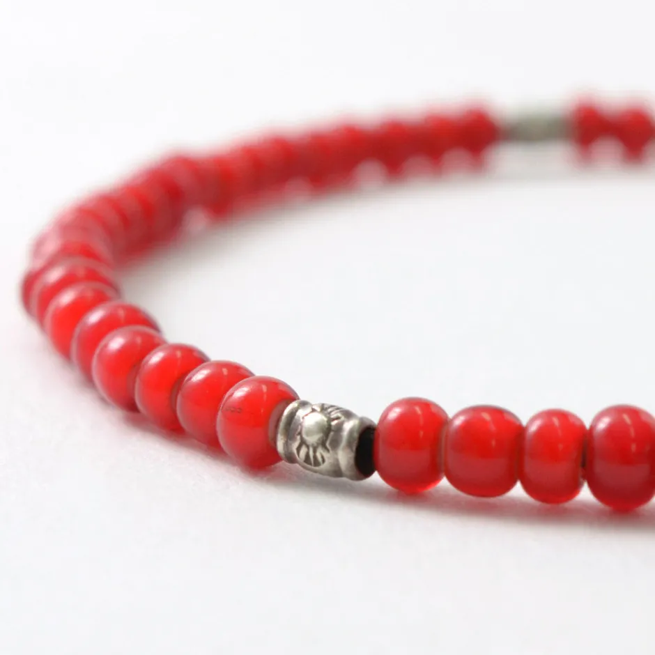 Anklets^PHADUA / White Heart Beaded Anklet red