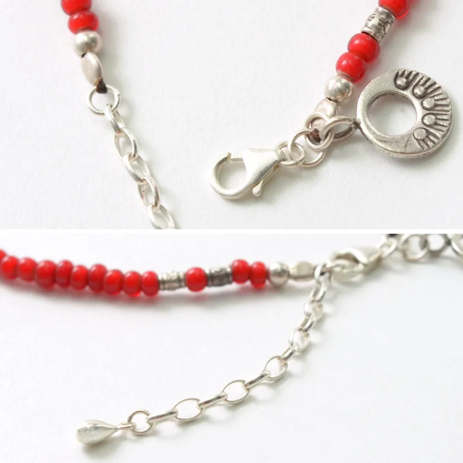 Anklets^PHADUA / White Heart Beaded Anklet red