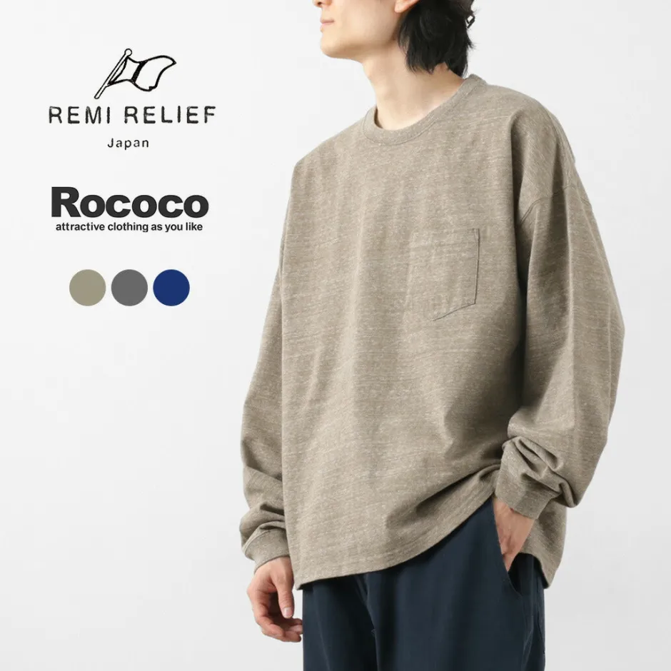 T-Shirts^REMI RELIEF / Melange jersey long sleeve pocket T-shirt