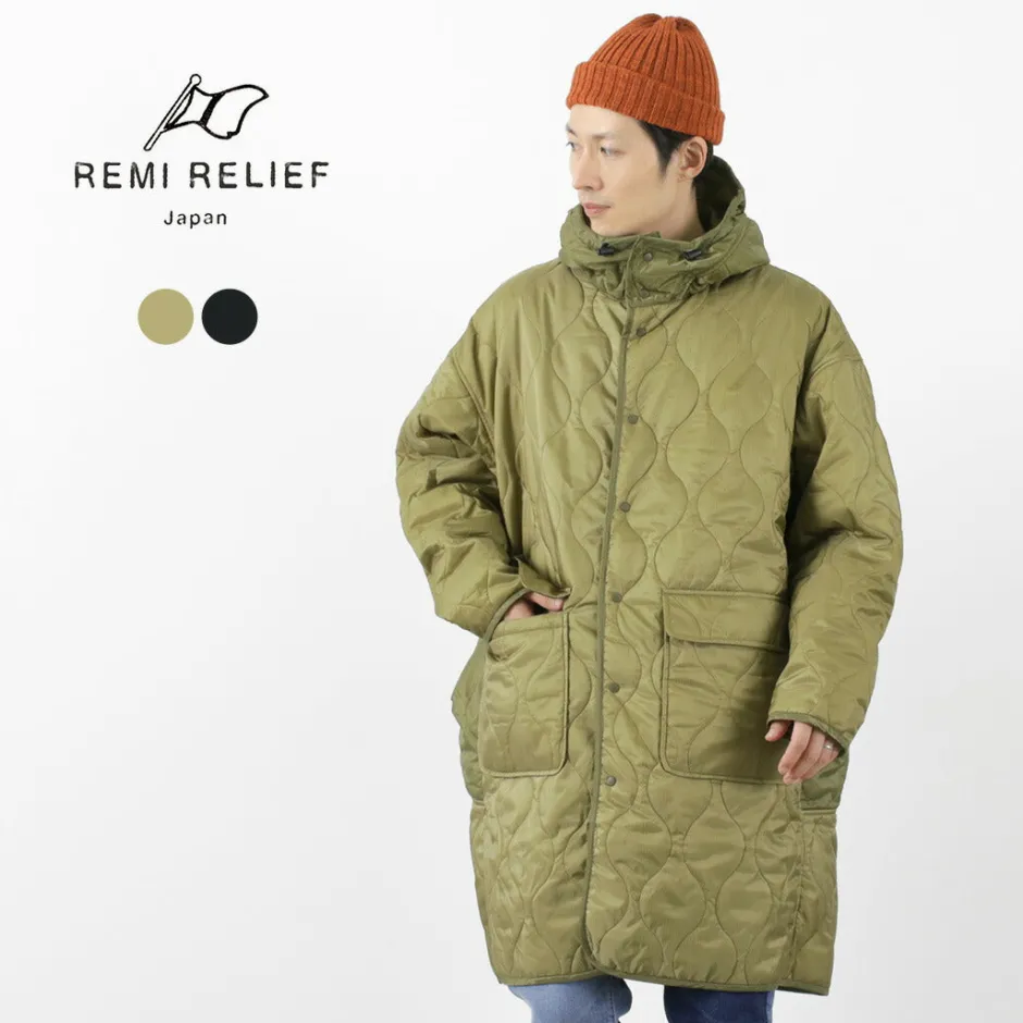 Coats^REMI RELIEF / Nylon Rip Gourd Quilted Coat Hoodie