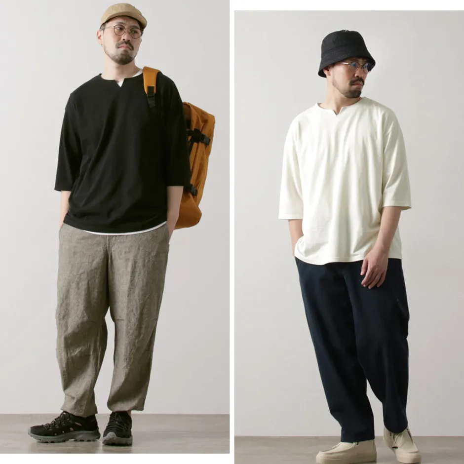 T-Shirts^ROCOCO / Linen Cotton Key Neck T-Shirt