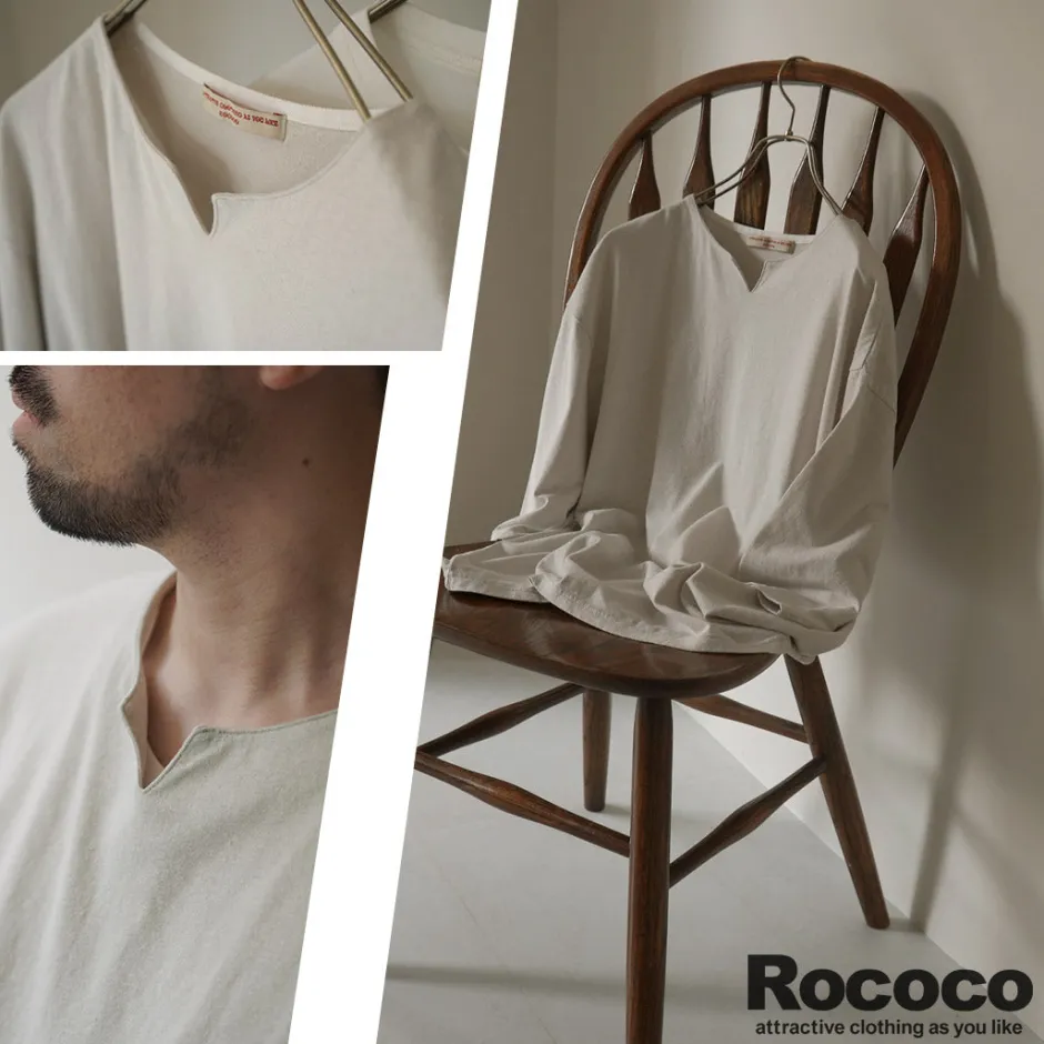 T-Shirts^ROCOCO / Linen Cotton Key Neck T-Shirt
