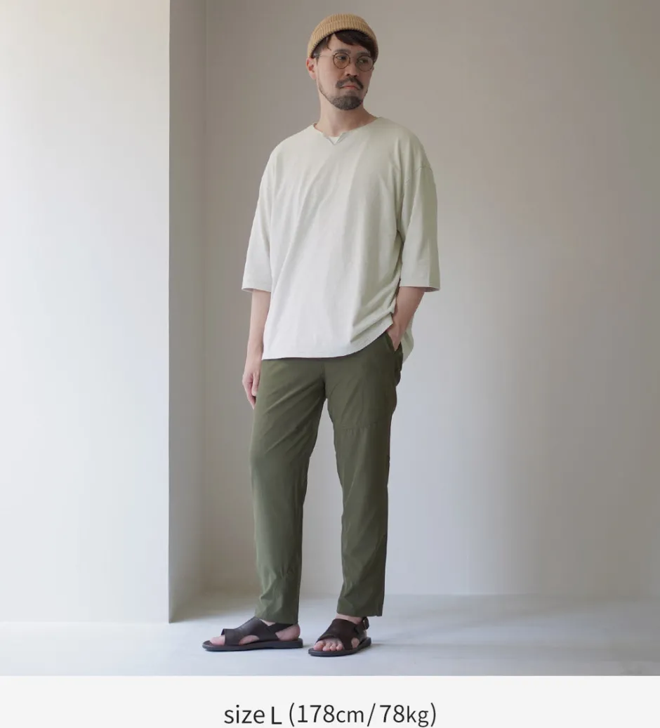 T-Shirts^ROCOCO / Linen Cotton Key Neck T-Shirt