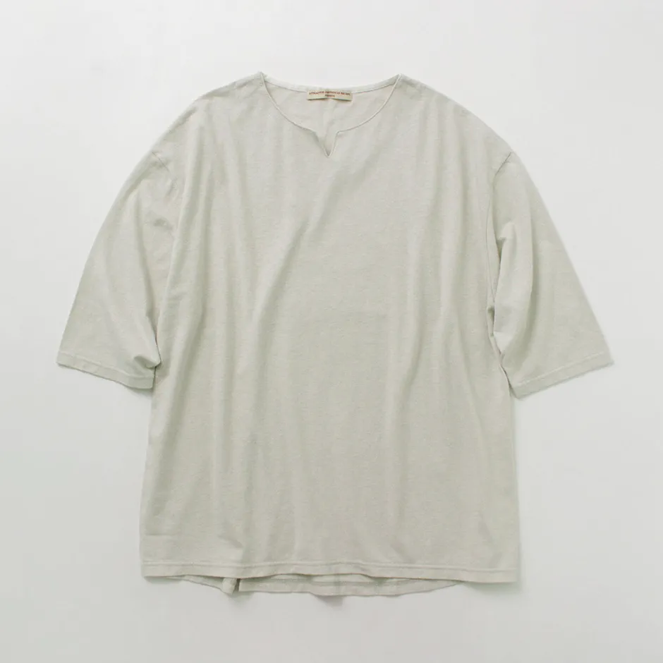 T-Shirts^ROCOCO / Linen Cotton Key Neck T-Shirt