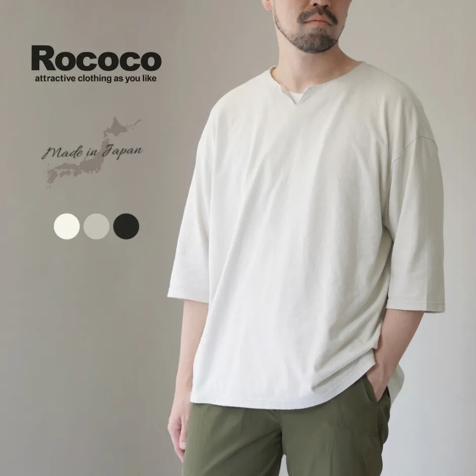 T-Shirts^ROCOCO / Linen Cotton Key Neck T-Shirt