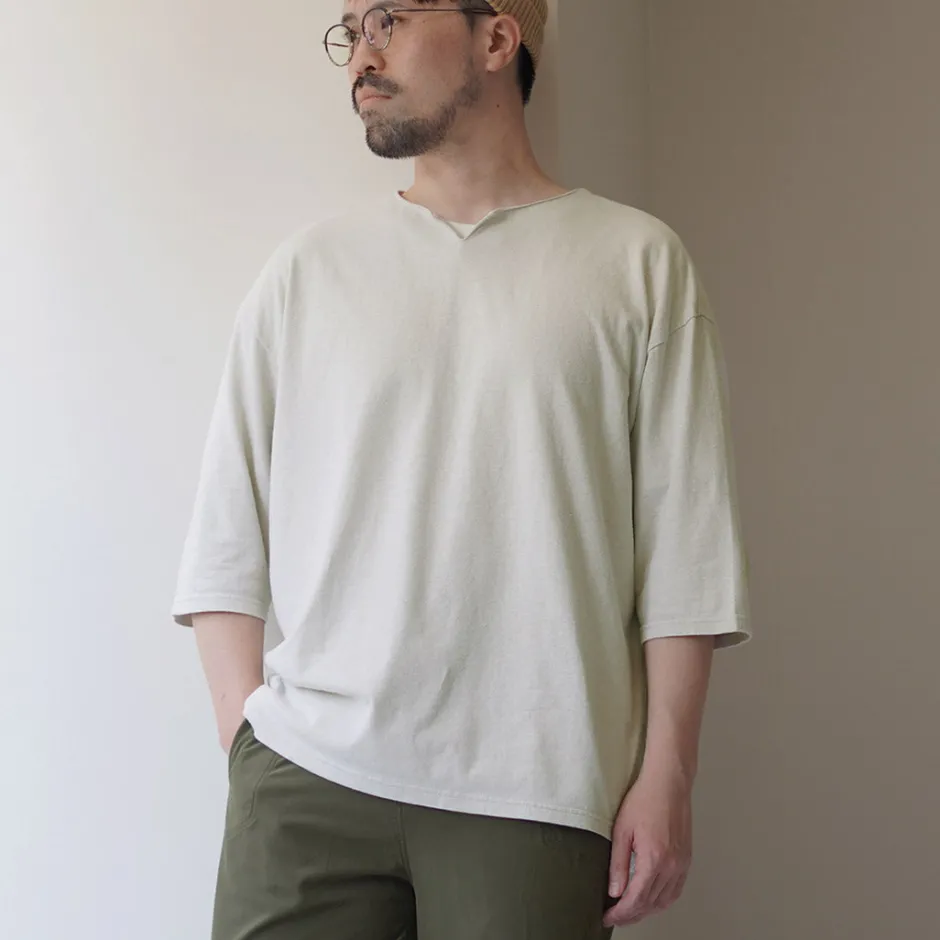 T-Shirts^ROCOCO / Linen Cotton Key Neck T-Shirt