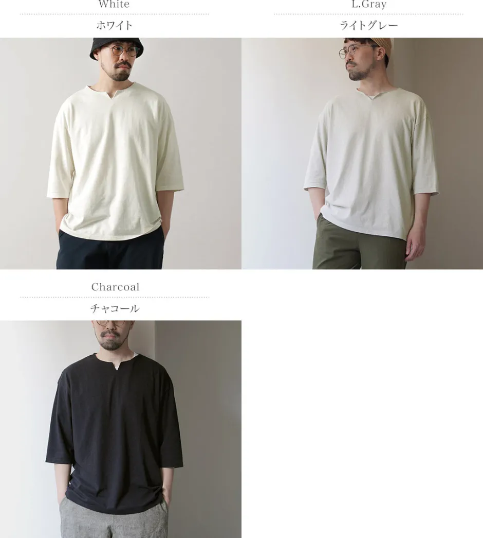 T-Shirts^ROCOCO / Linen Cotton Key Neck T-Shirt