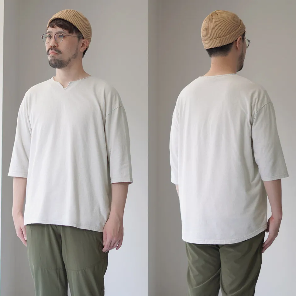 T-Shirts^ROCOCO / Linen Cotton Key Neck T-Shirt