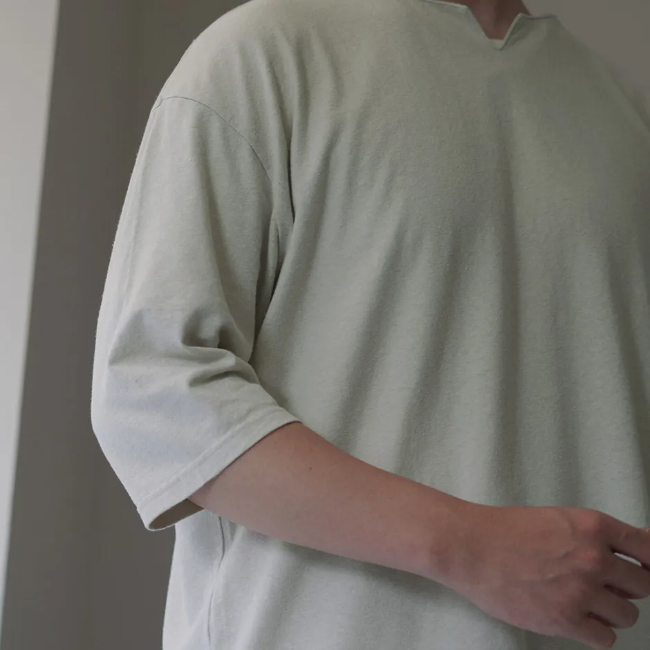 T-Shirts^ROCOCO / Linen Cotton Key Neck T-Shirt