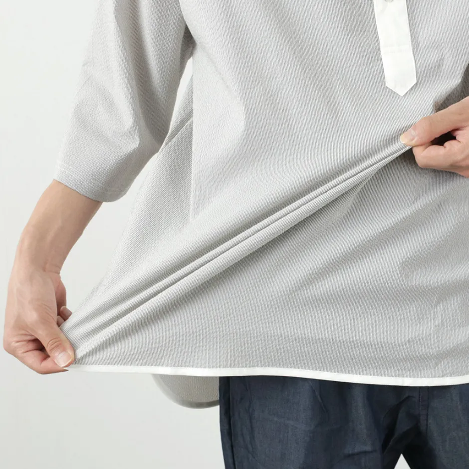 T-Shirts^ROCOCO / Woven seersucker henley neck T-shirt