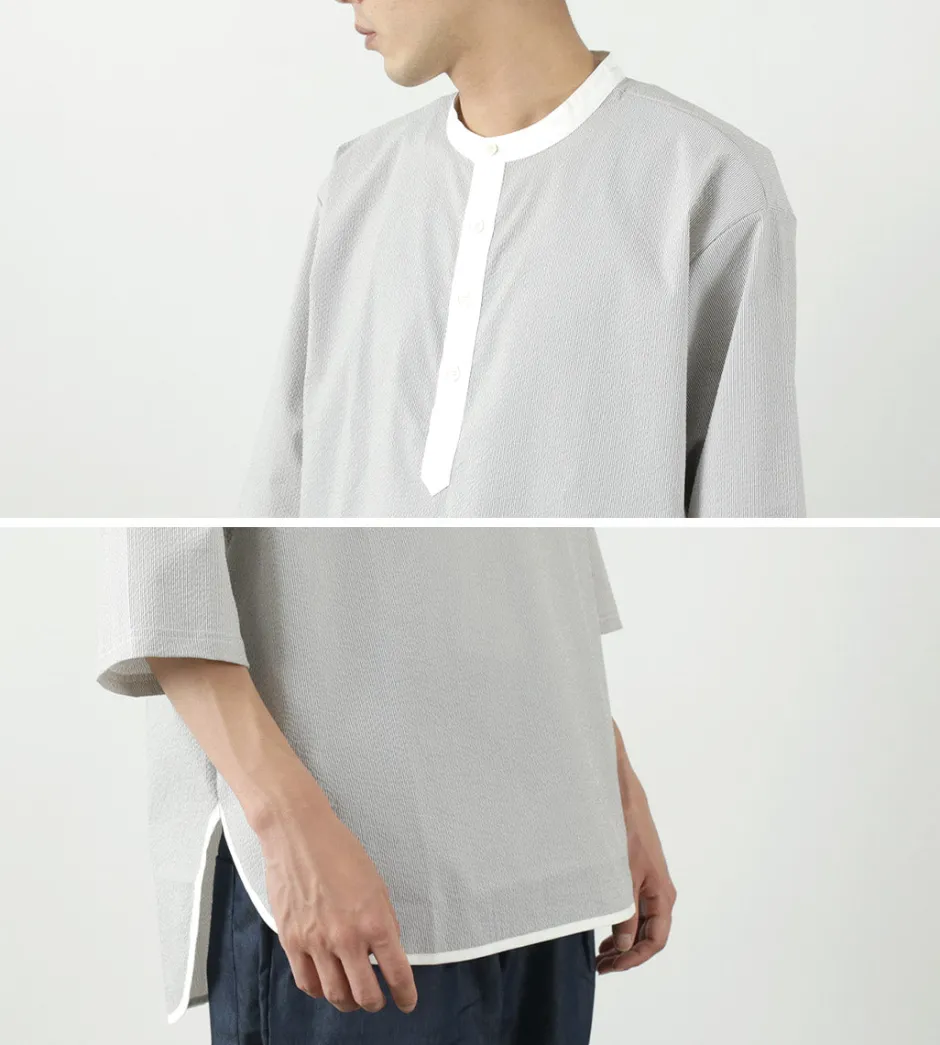 T-Shirts^ROCOCO / Woven seersucker henley neck T-shirt