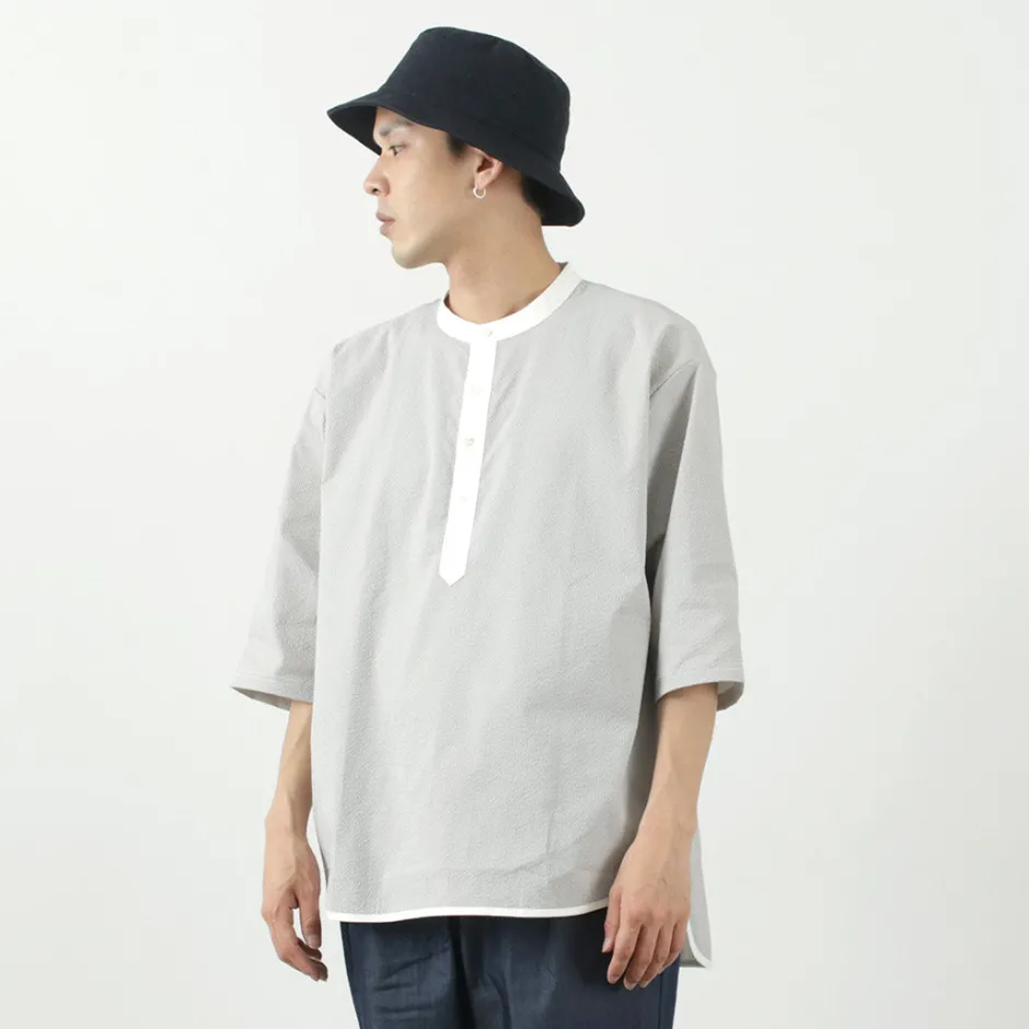T-Shirts^ROCOCO / Woven seersucker henley neck T-shirt