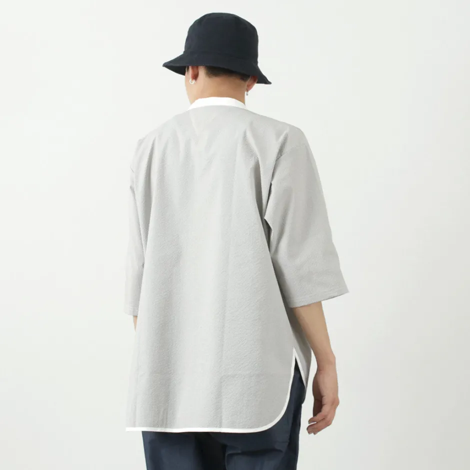 T-Shirts^ROCOCO / Woven seersucker henley neck T-shirt