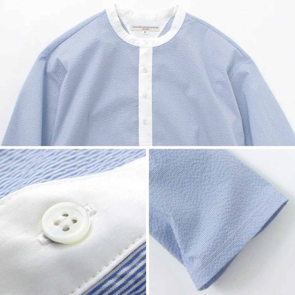 T-Shirts^ROCOCO / Woven seersucker henley neck T-shirt