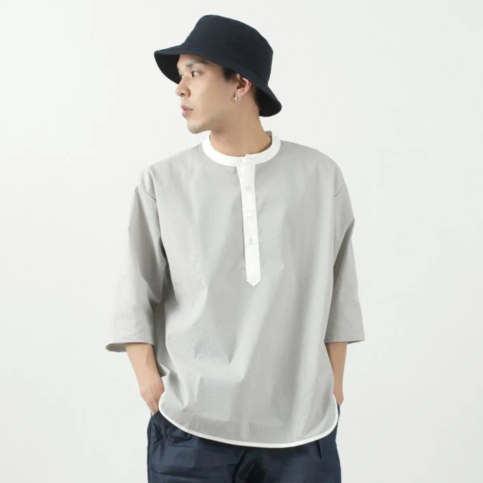 T-Shirts^ROCOCO / Woven seersucker henley neck T-shirt