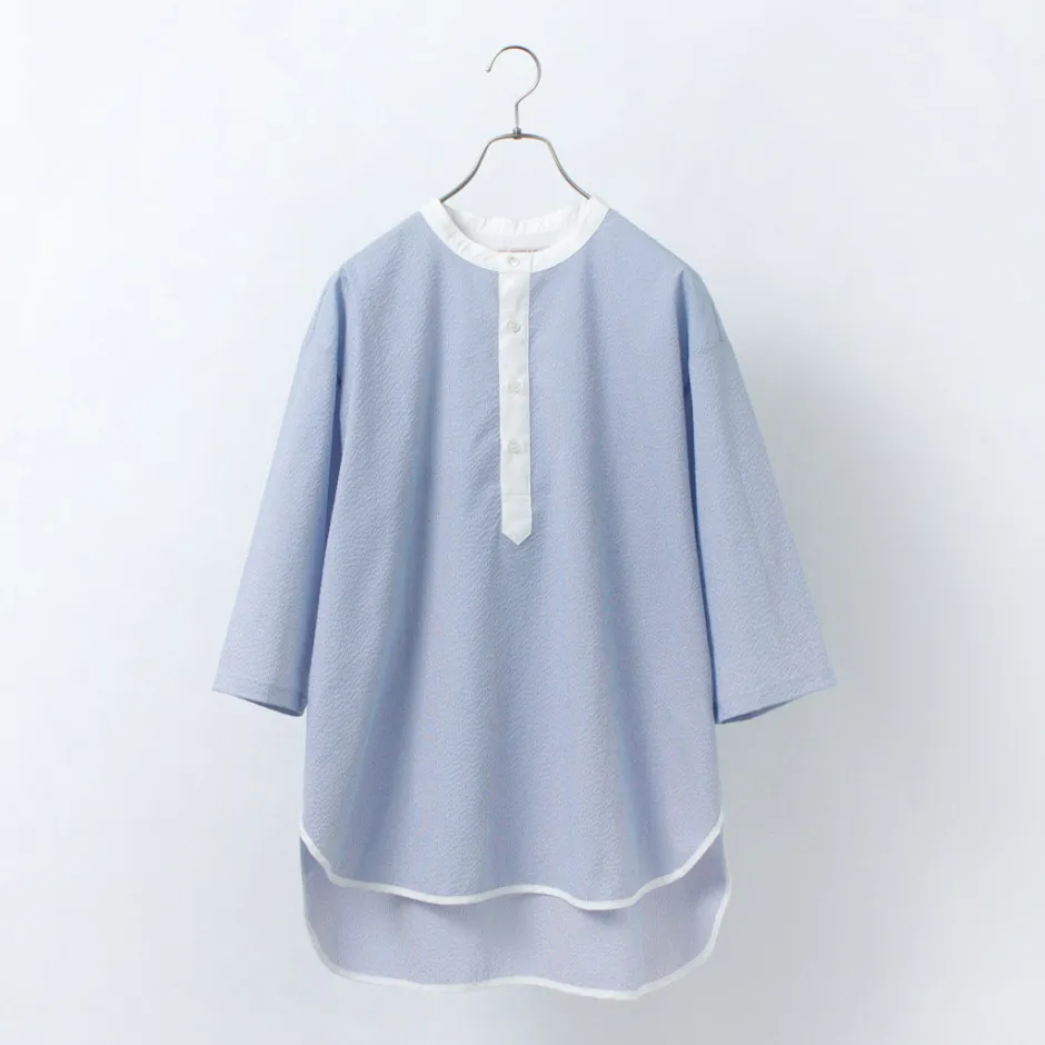 T-Shirts^ROCOCO / Woven seersucker henley neck T-shirt