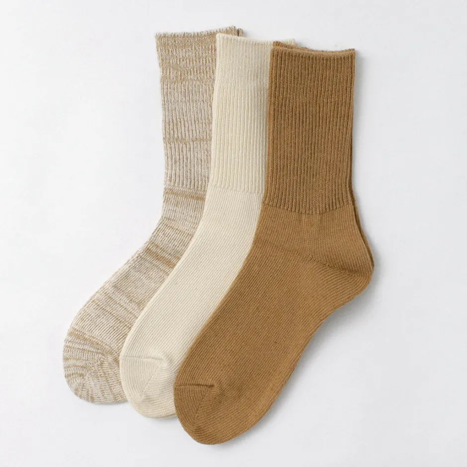 Socks^ROTOTO / R1427 Organic Daily 3 Pack Ribbed Crew Socks