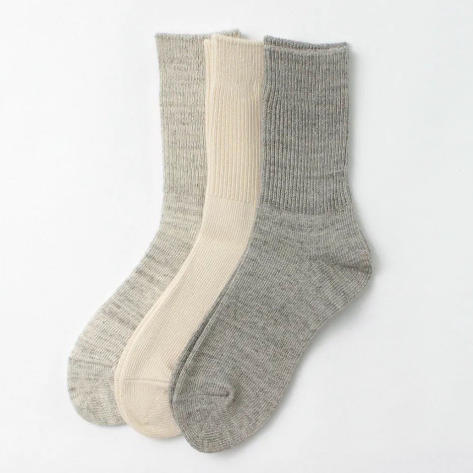 Socks^ROTOTO / R1427 Organic Daily 3 Pack Ribbed Crew Socks