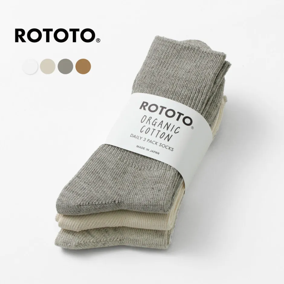 Socks^ROTOTO / R1427 Organic Daily 3 Pack Ribbed Crew Socks