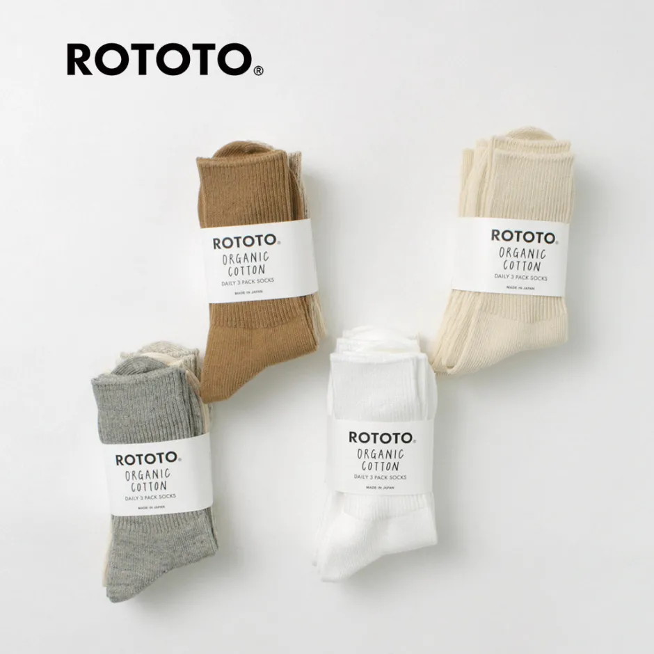 Socks^ROTOTO / R1427 Organic Daily 3 Pack Ribbed Crew Socks