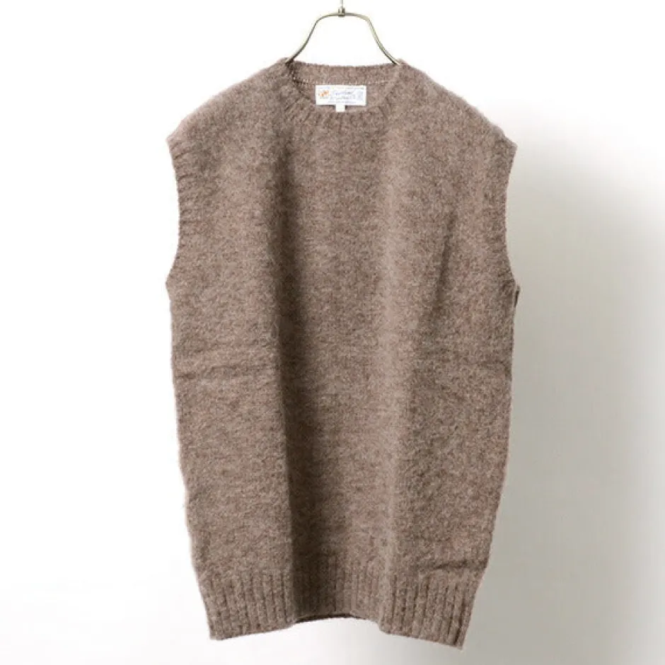 Knits^SHETLANDWOOLLENCO / Plain Shaggy Dog Crew Neck Knits Vest