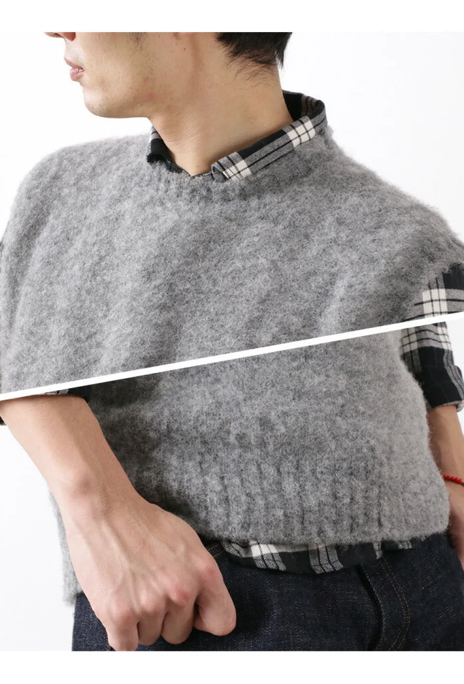 Knits^SHETLANDWOOLLENCO / Plain Shaggy Dog Crew Neck Knits Vest
