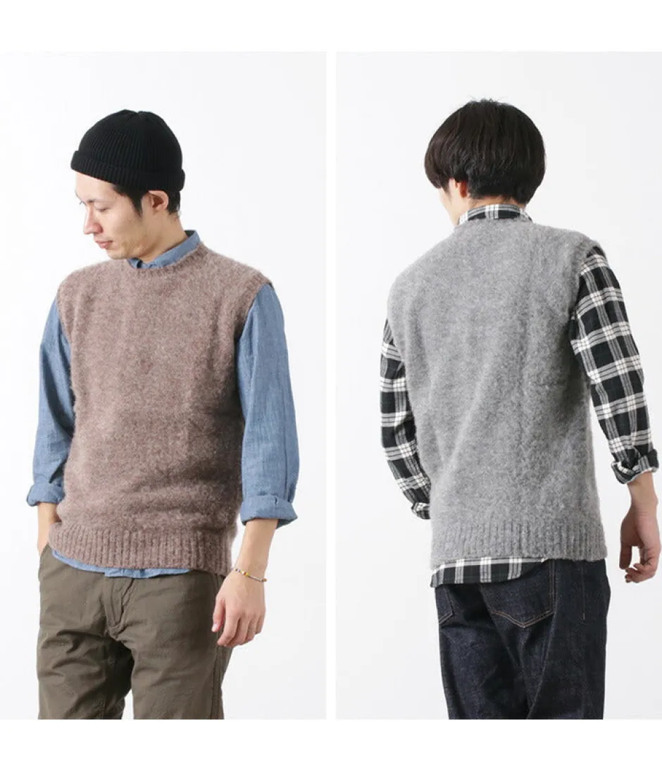 Knits^SHETLANDWOOLLENCO / Plain Shaggy Dog Crew Neck Knits Vest