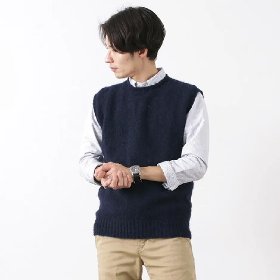 Knits^SHETLANDWOOLLENCO / Plain Shaggy Dog Crew Neck Knits Vest