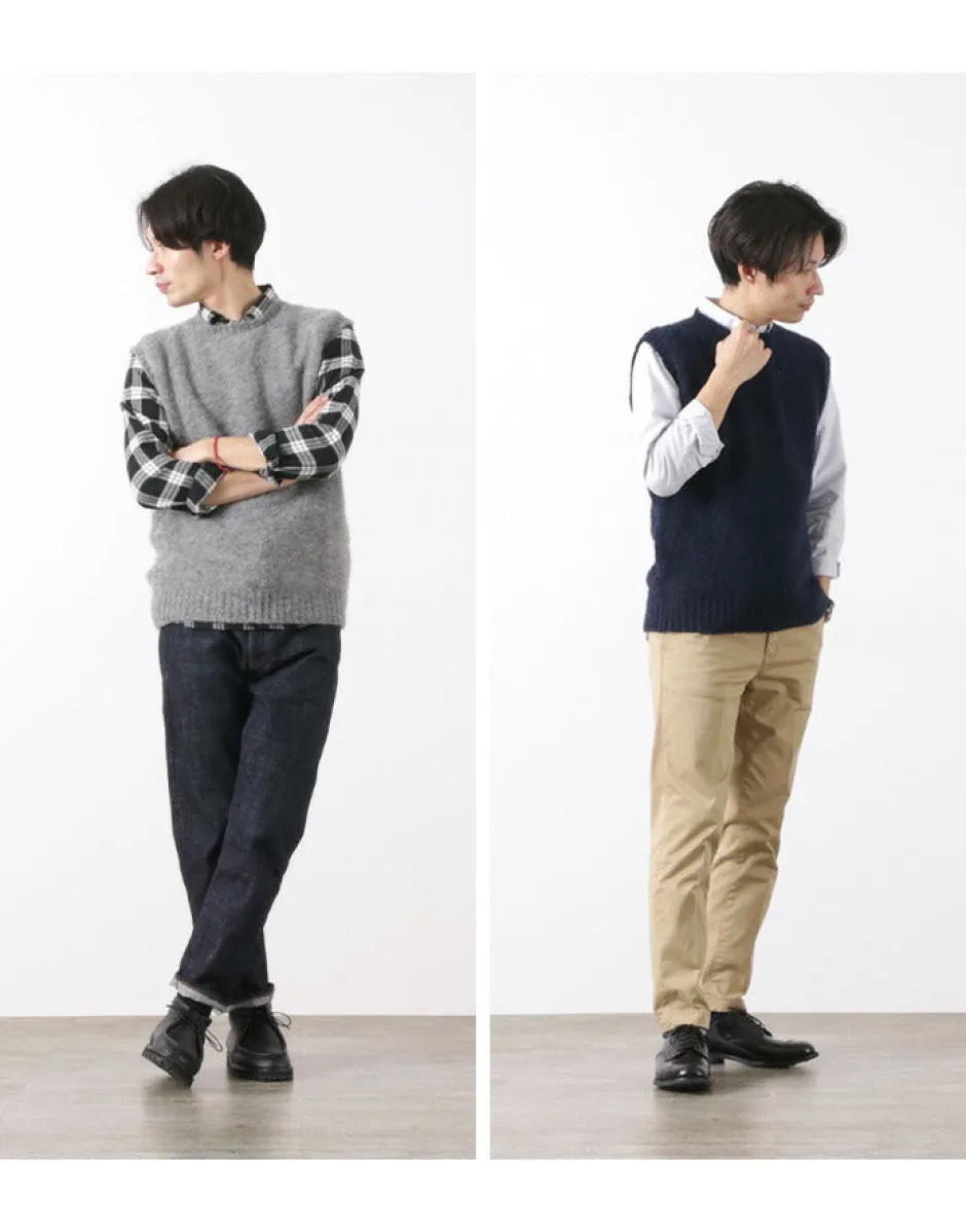 Knits^SHETLANDWOOLLENCO / Plain Shaggy Dog Crew Neck Knits Vest