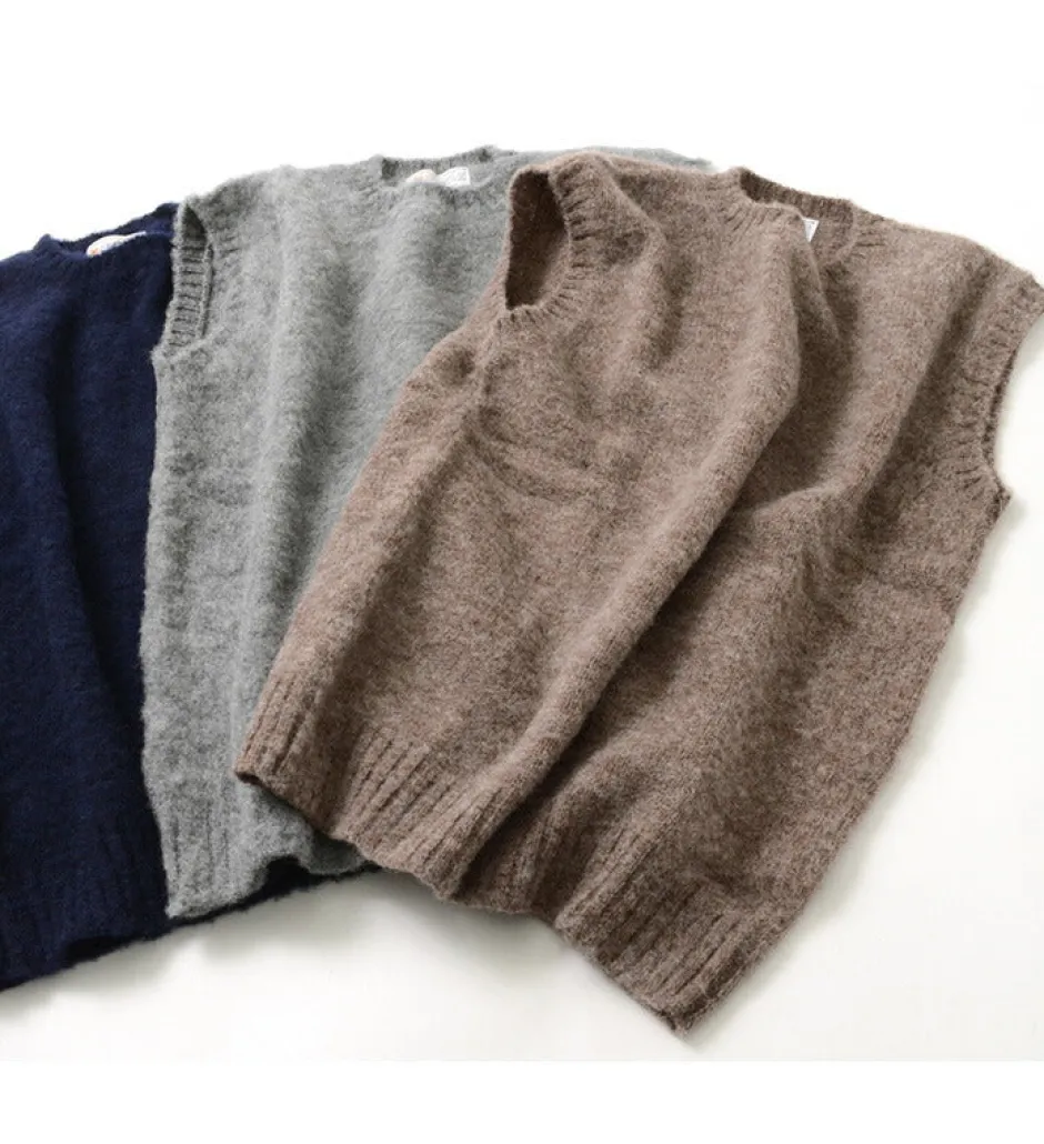 Knits^SHETLANDWOOLLENCO / Plain Shaggy Dog Crew Neck Knits Vest