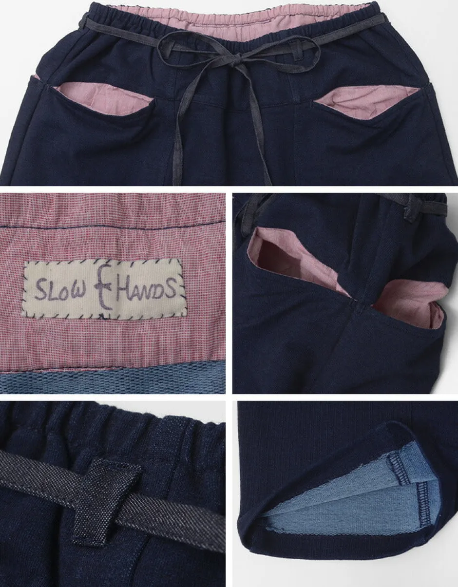 Trousers^SLOW HANDS / Denim Stretch Pile Wandering Pants navy