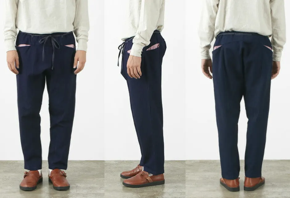 Trousers^SLOW HANDS / Denim Stretch Pile Wandering Pants navy