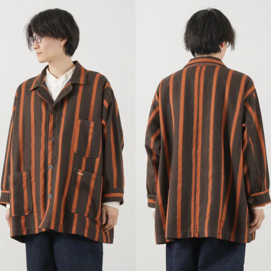 Coats^SLOW HANDS / Old School Stripe Loose Fit Coverall Coat dark-brown