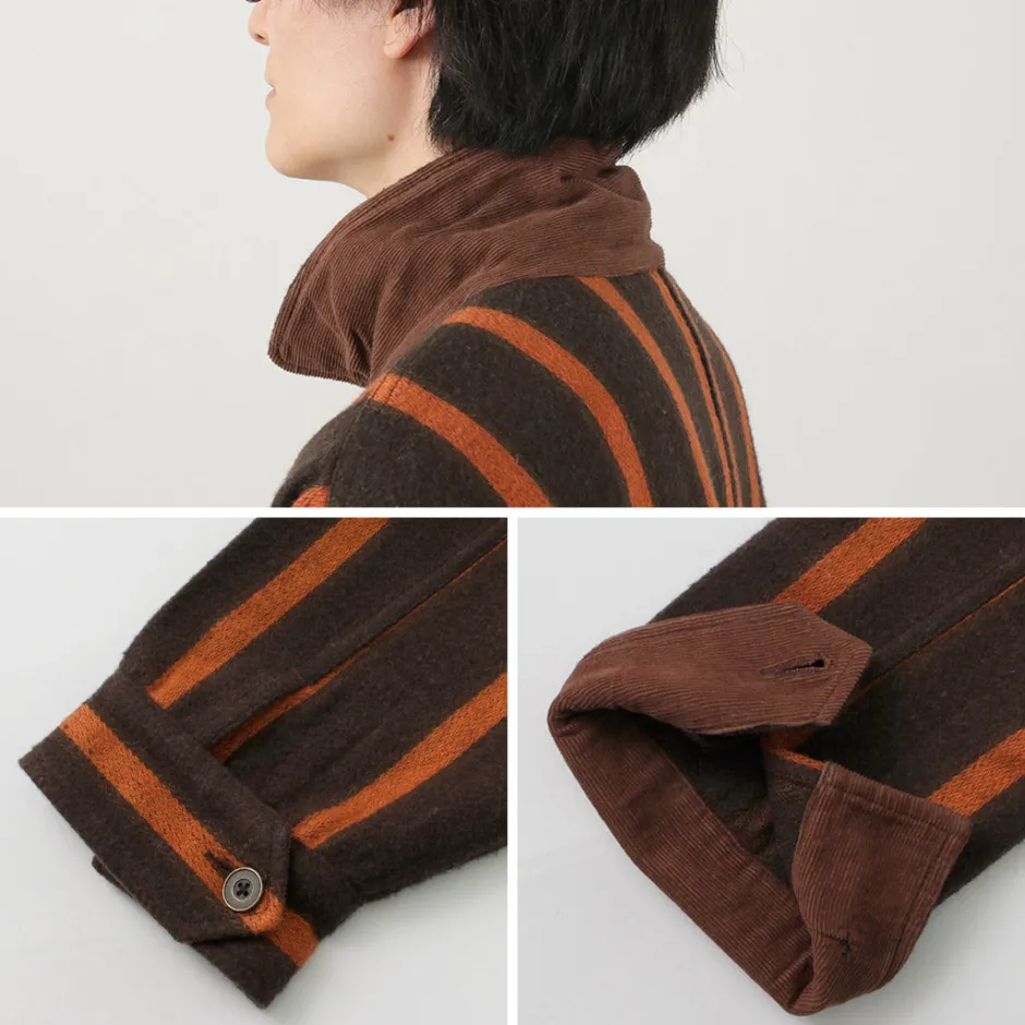 Coats^SLOW HANDS / Old School Stripe Loose Fit Coverall Coat dark-brown