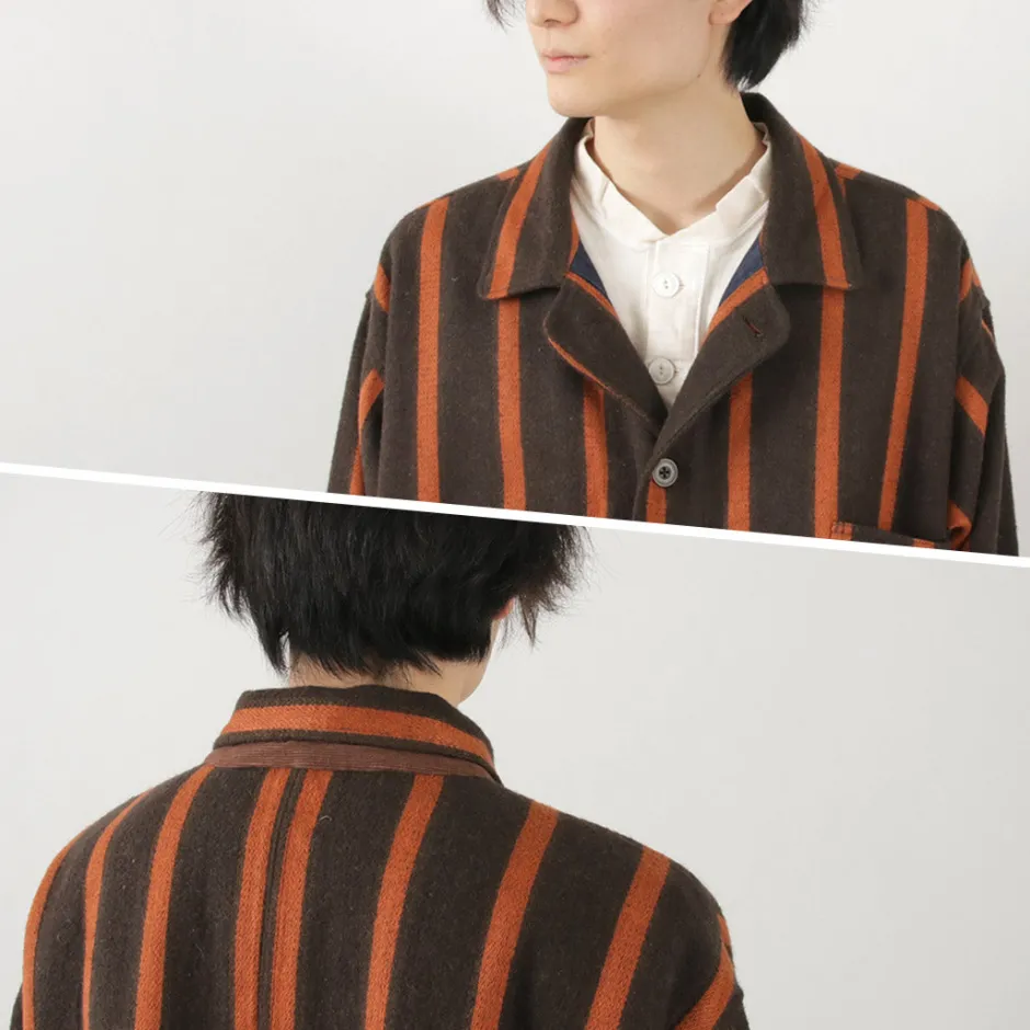 Coats^SLOW HANDS / Old School Stripe Loose Fit Coverall Coat dark-brown