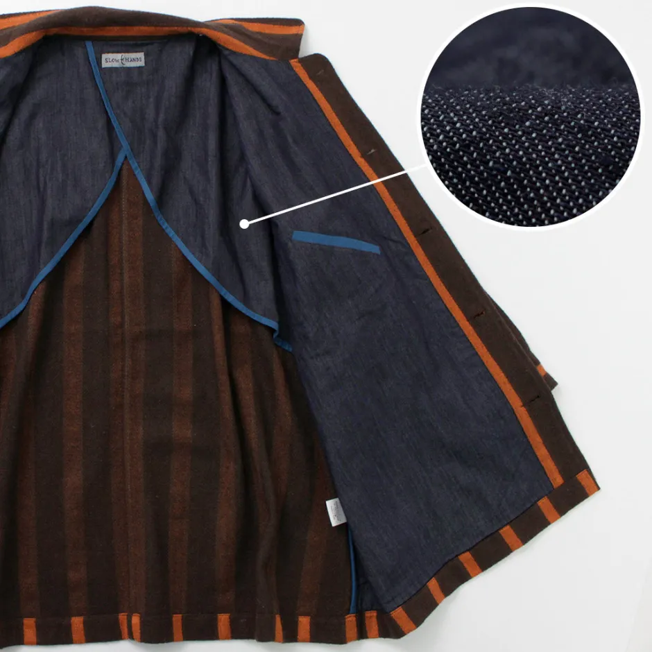 Coats^SLOW HANDS / Old School Stripe Loose Fit Coverall Coat dark-brown