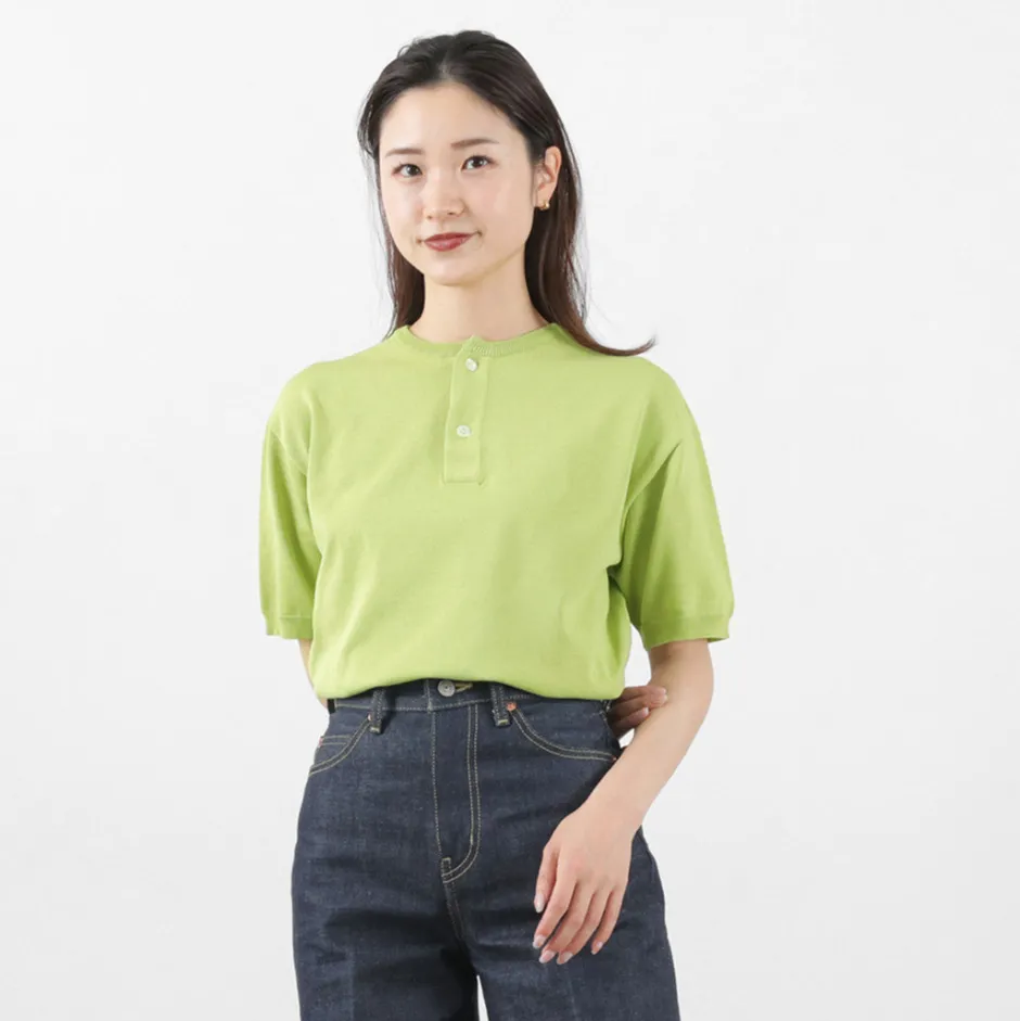 T-Shirts^SOGLIA / Cotton Fitted Seamless Henry Neck Knit Tee