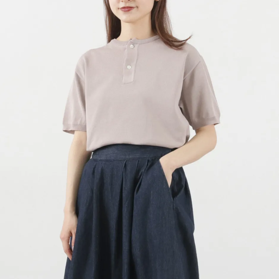 T-Shirts^SOGLIA / Cotton Fitted Seamless Henry Neck Knit Tee