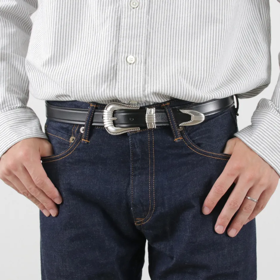 Belts^TORY LEATHER / 3 Piece Silver Buckle Belt black