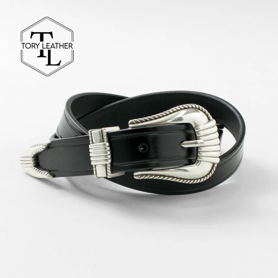 Belts^TORY LEATHER / 3 Piece Silver Buckle Belt black