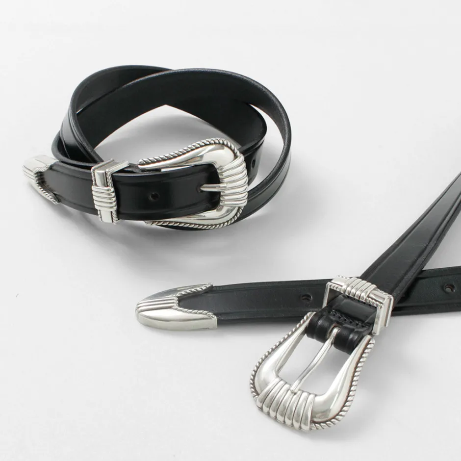 Belts^TORY LEATHER / 3 Piece Silver Buckle Belt black