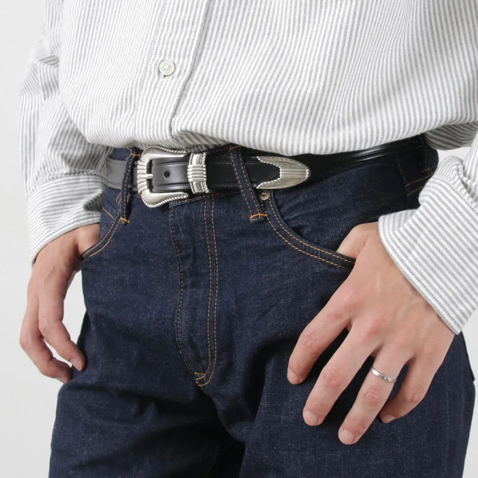 Belts^TORY LEATHER / 3 Piece Silver Buckle Belt black