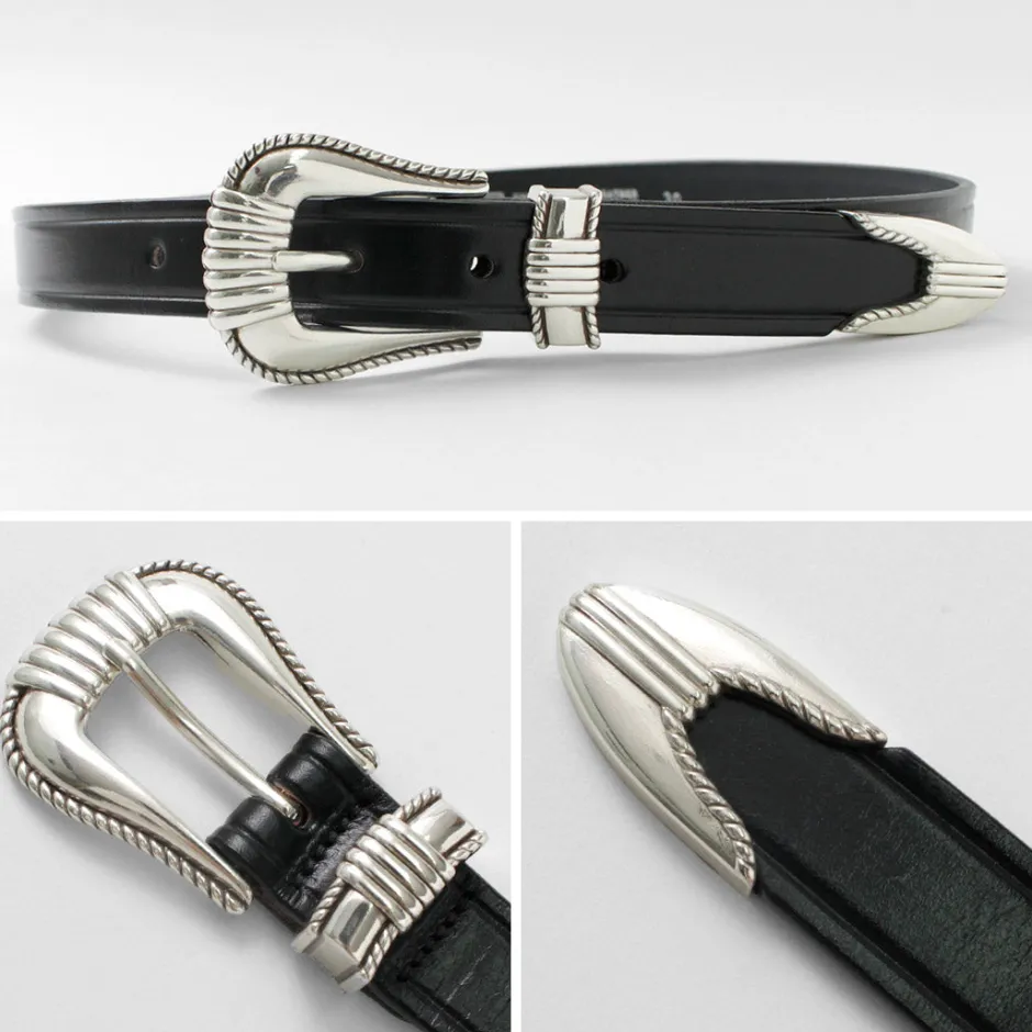 Belts^TORY LEATHER / 3 Piece Silver Buckle Belt black