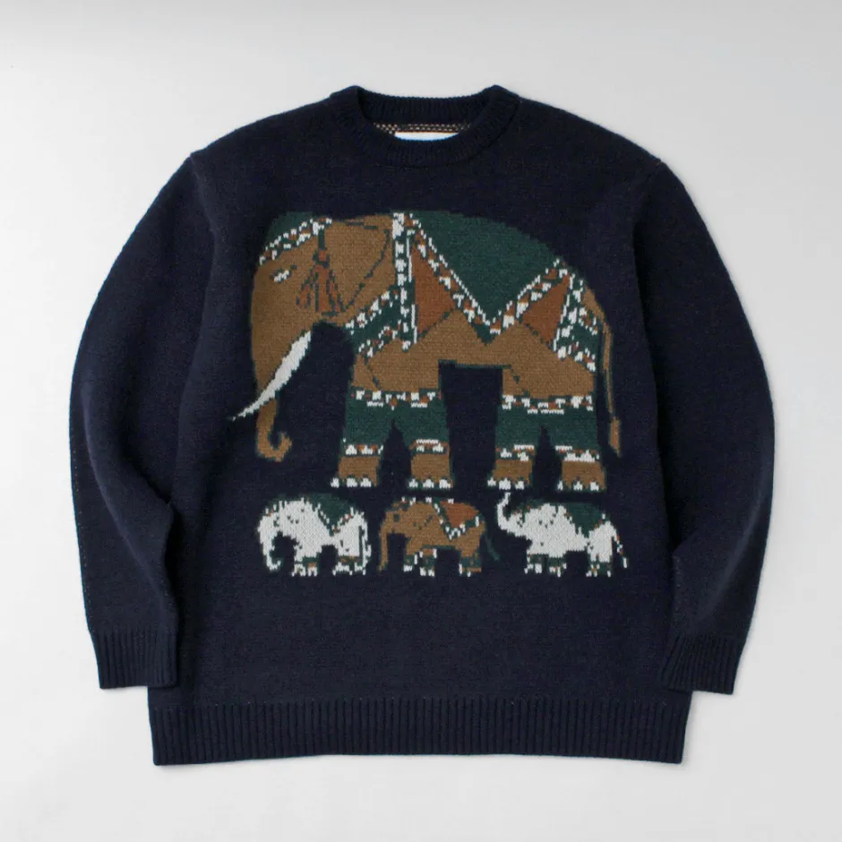Knits^WHITE MOUNTAINEERING / Elephant Crewneck Pullover Knit navy