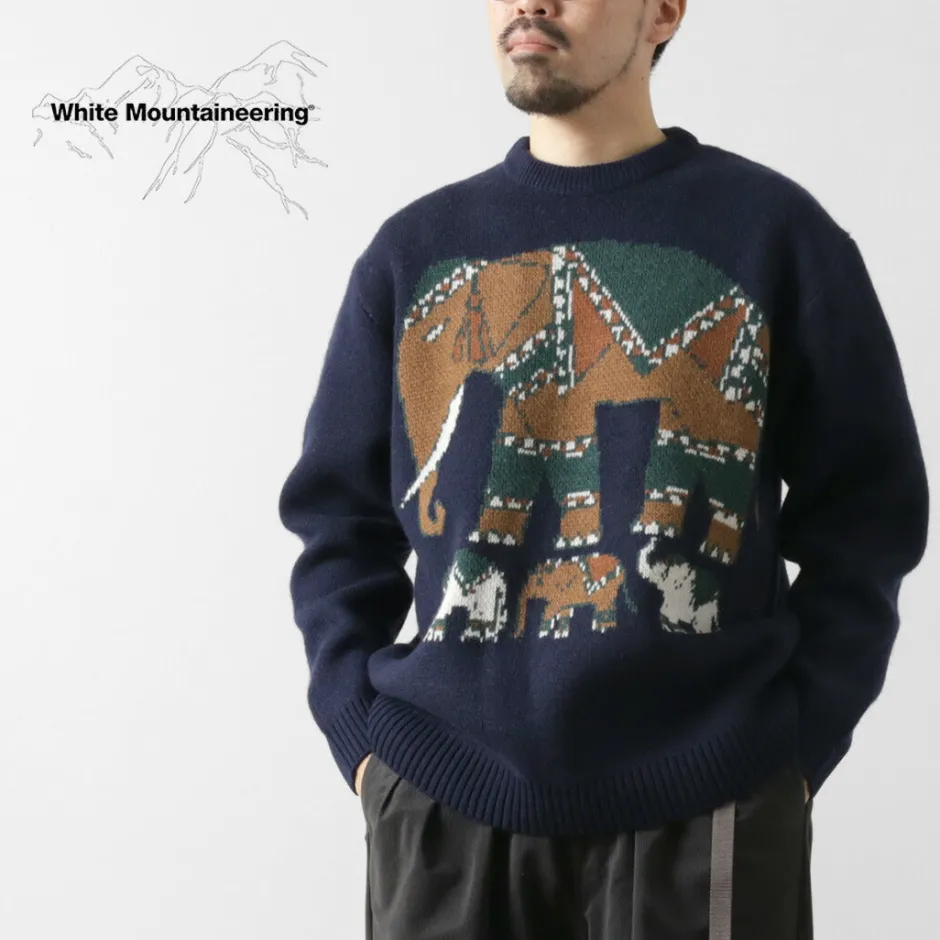 Knits^WHITE MOUNTAINEERING / Elephant Crewneck Pullover Knit navy