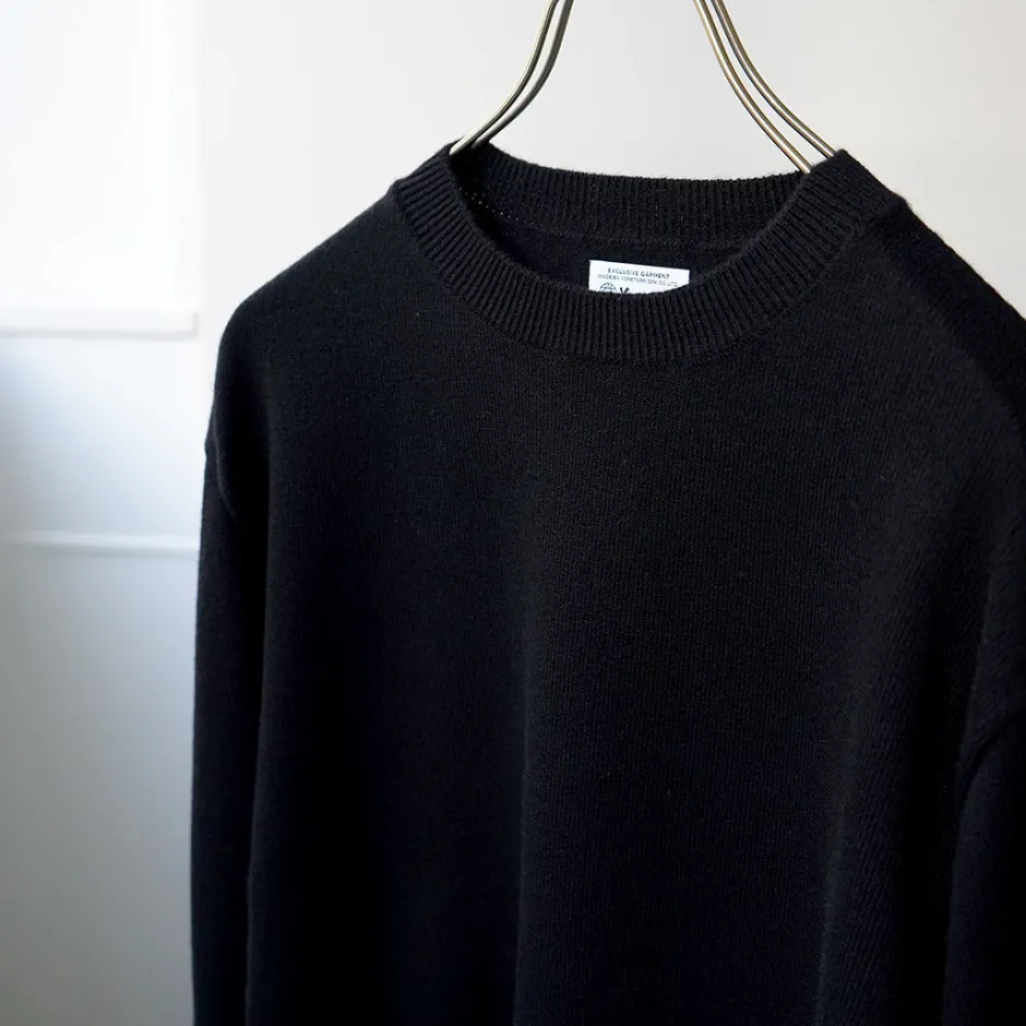 Knits^YONETOMI NEW BASIC / Rigid Cashmere Knit Pullover Garment Dyed black
